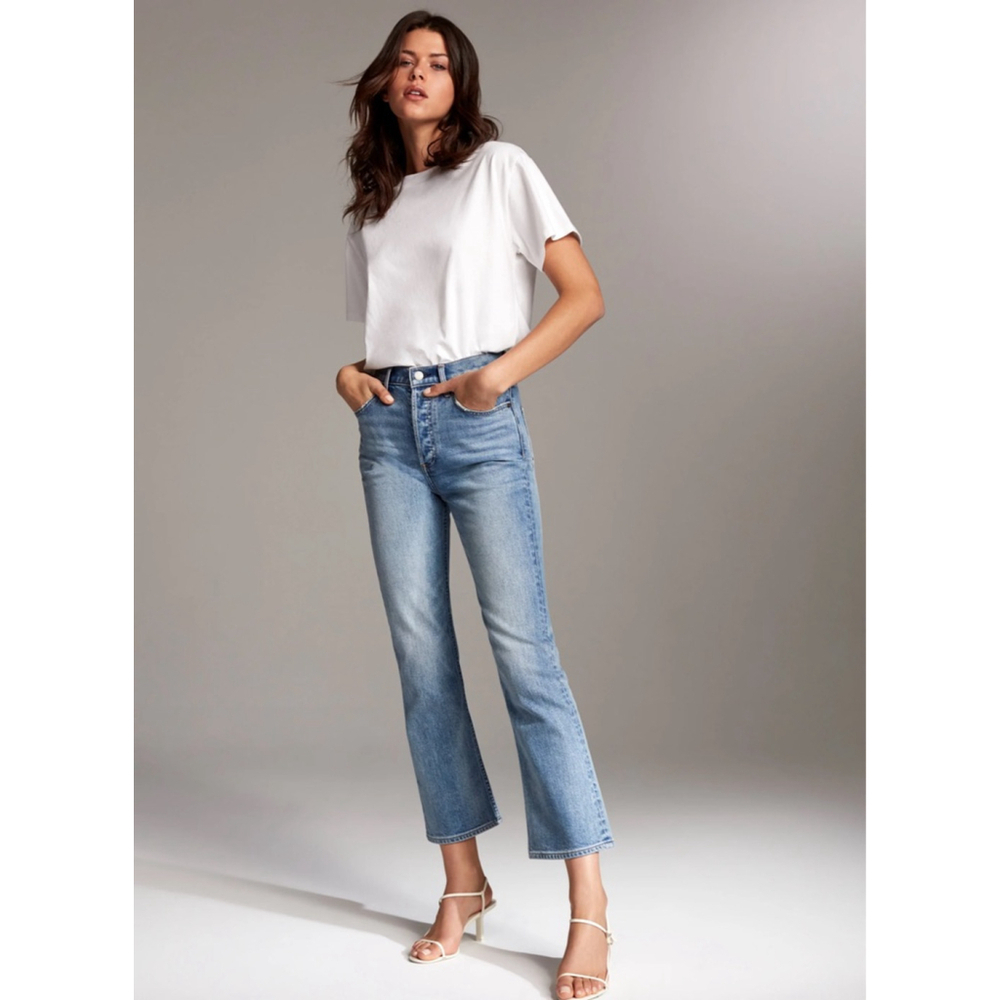 Denim Forum The Bailey High Rise Flare Cropped Jeans Size 26 Light Wash Casual